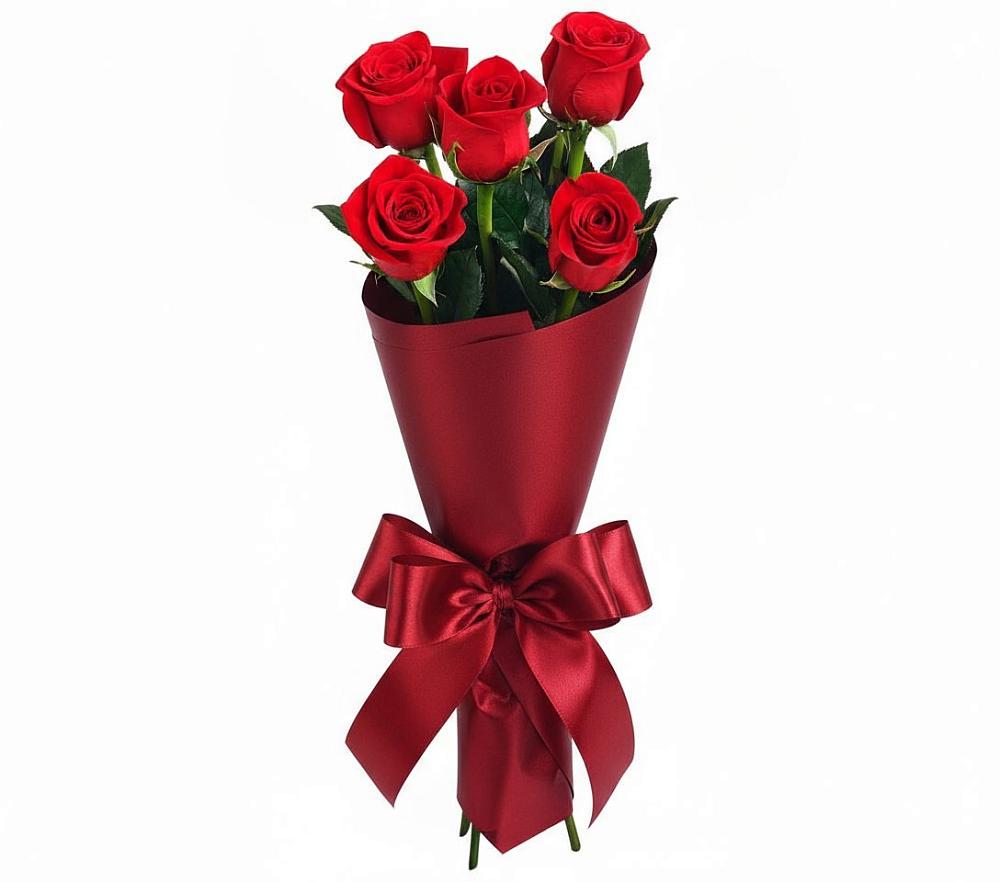 Букет 5 Красных роз Эдлесс Лав в Новокасторное