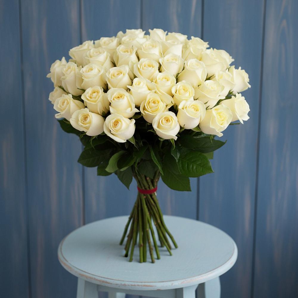 Букет 51 Белая роза Эдлесс Лав в Новокасторное