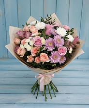 Букет цветов из:  Хризантемы, Розы и Альстромерии в Новокасторное