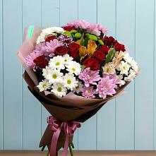 Букет цветов из:  Розы, Хризантемы и Альстромерии в Новокасторное