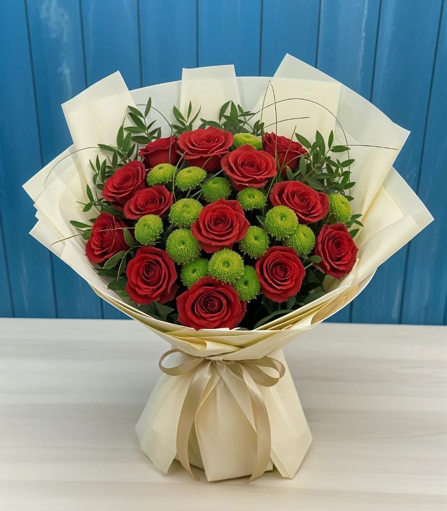 Букет цветов из: Розы и Хризантемы в Новокасторное