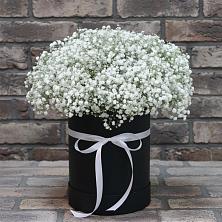 Цветочная композиция из Гипсофила в шляпной коробке в Новокасторное